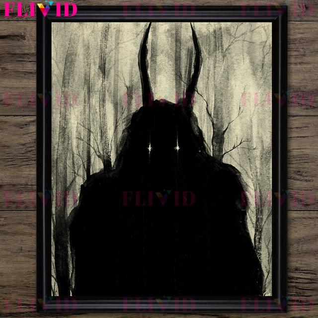 Strašlivý démonický stín, retro nástěnná malba na plátně, duchové v džungli, černo-bílé umělecké plakáty a tištěné dekorace pro dům