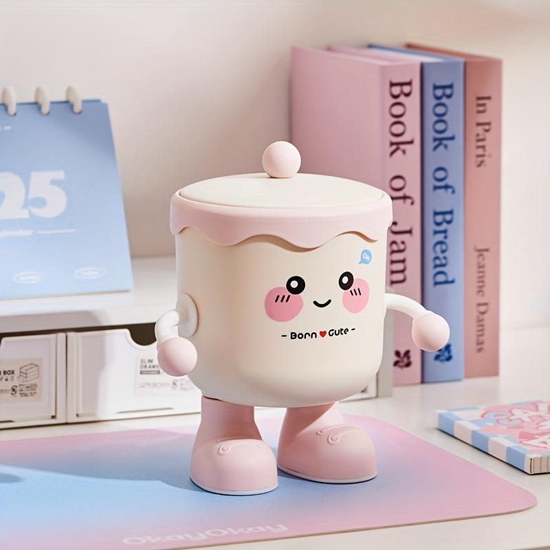 

Adorable Cartoon Style Desktop Trash Can with Lid,Durable PP Material,Dorm, Office,Workspace Organization,Cute Trash Can,Playful Design, Smooth Finish розовый