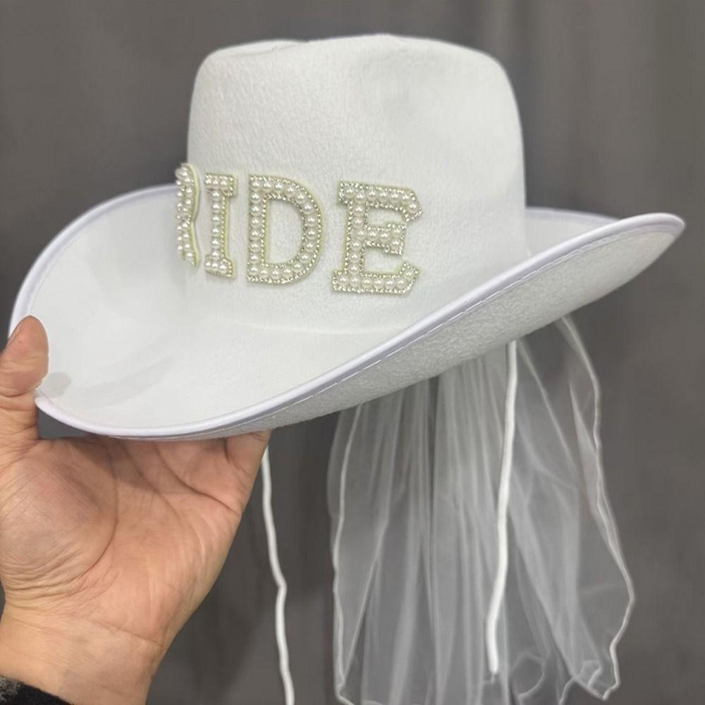 Wide Brim Groom Cowboy Hat Non-woven Fabric Bride Cowgirl Hat Wedding Decoration