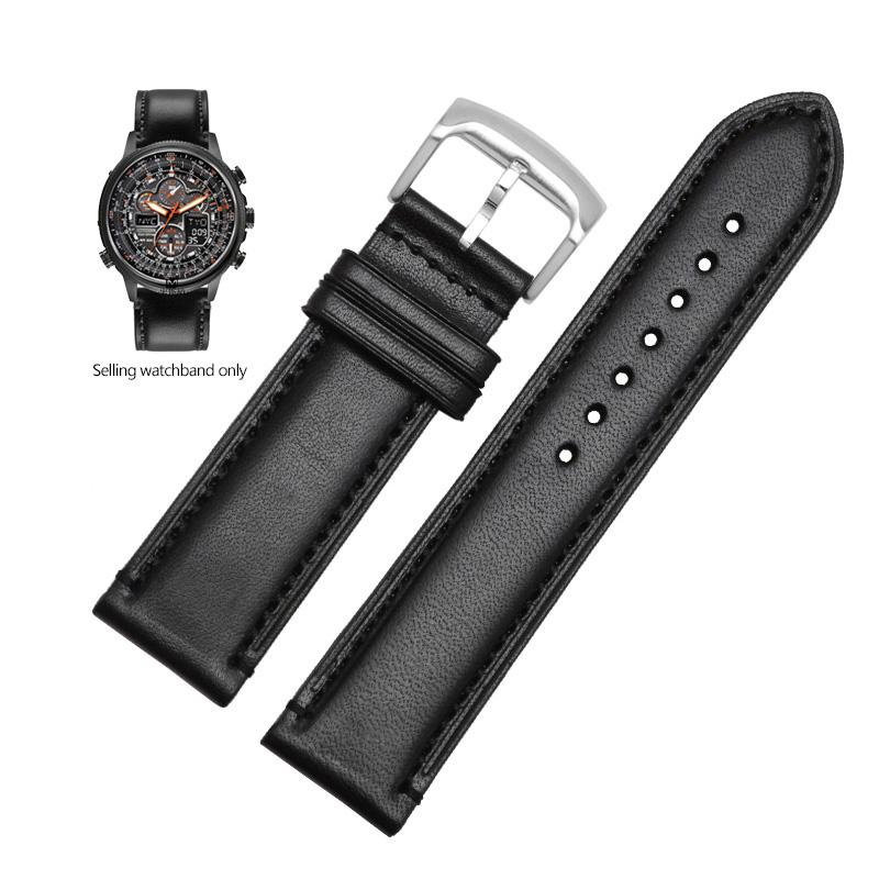 Echtes Leder+ Silikonkautschuk Uhrenarmband für Citizen Blue Angel AT8020 Sky Eagle JY8078 8035 Armband 22mm 23mm Schwarz