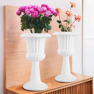 2 Stück Polyfaser 13 Zoll Ästhetische Blumenvase Lang für Wohnzimmer und Mitteltisch Schlafzimmer | Weiße Vase zur Heimdekoration