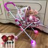 Baby Girl Doll Stroller with Light and Sound - Pretend Play Birthday Gift