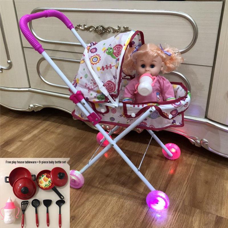 Baby Girl Doll Stroller with Light and Sound - Pretend Play Birthday Gift