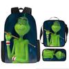 Green Hair Monster Grinch School Bag Campus 12345th and 6th Grade Backpack Lightweight Weight Loss Computer Bag Three-piece Set