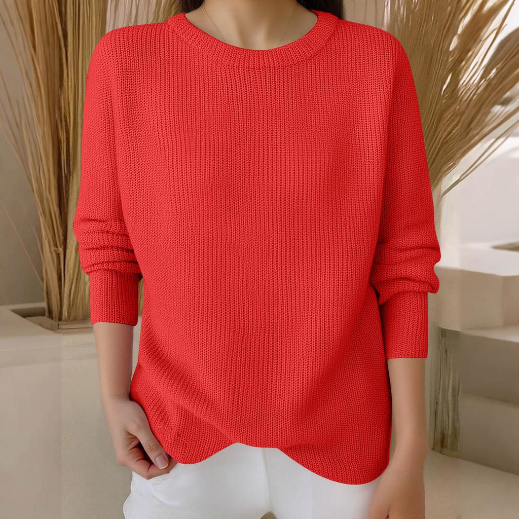 Long Sleeve Pullover Sweaters For Women O Neck Casual Cute Printing Knit Oversized Sweater