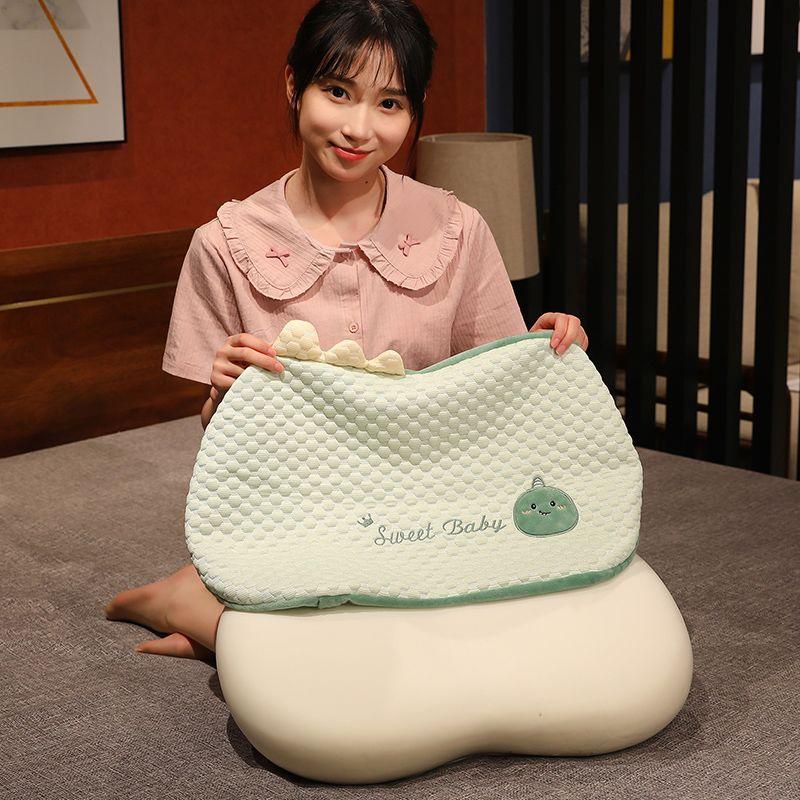 Cute Animal Shaped Cooling Memory Foam Pillow Ice Silk Surface Neck Support Pillow Removable Washable Cover For Bed Sofa Office