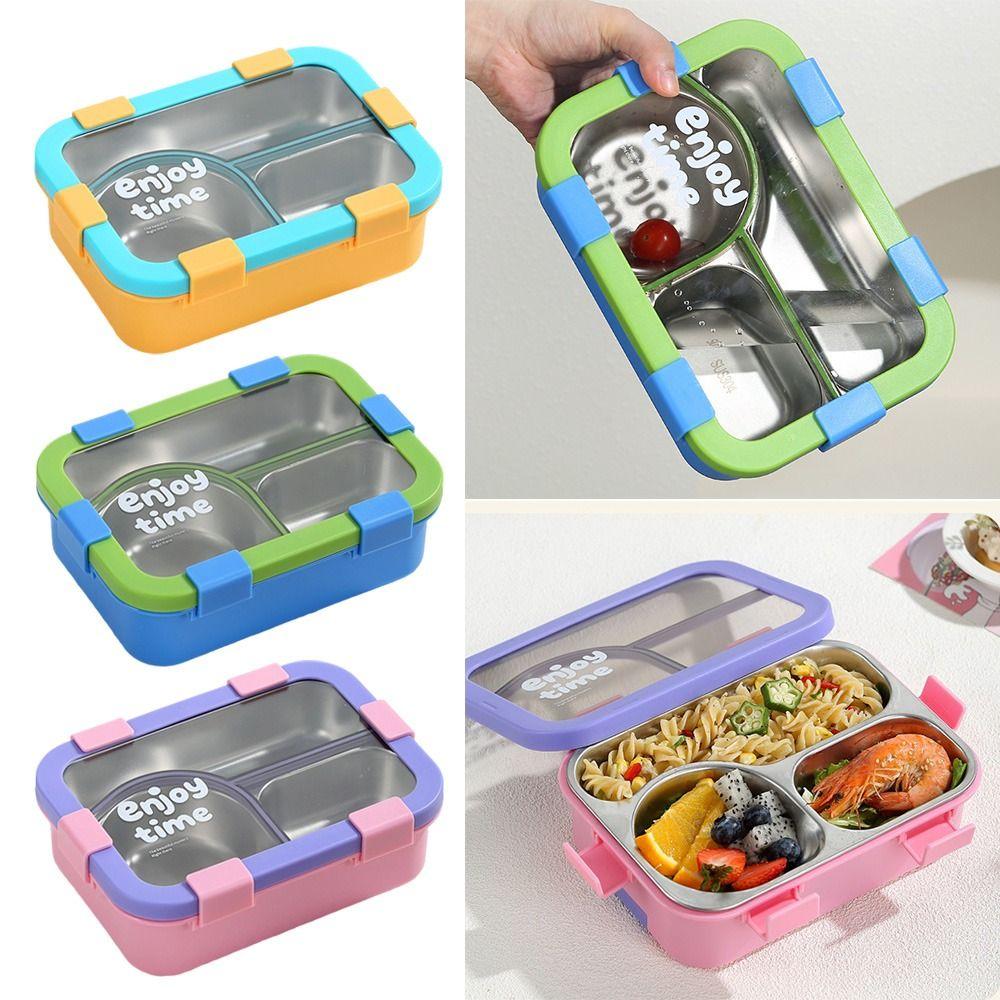 304 Stainless Steel Thermal Lunch Box 3 Compartments Bento Lunch Box School Use