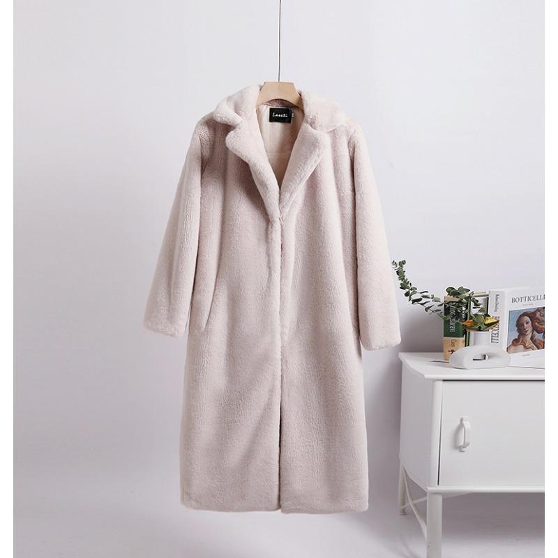 Winter Loose Mink Fur Imitation Fur Stitching Mid-Length Coat Fur Suit Collar Women's Overcoat