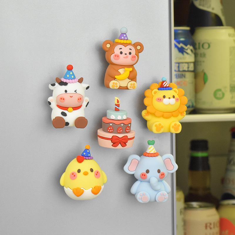 Cute 3D Animal Birthday Hat Refrigerator Magnet - Lion & Tiger