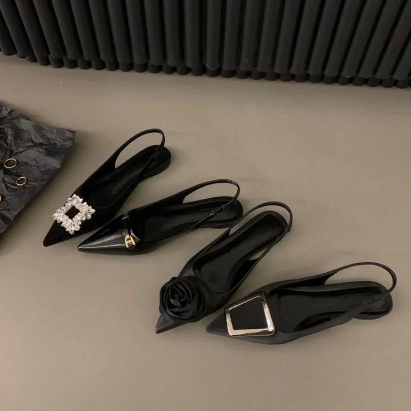 Women's Flat Bottom Slingback Sandals Summer Pointed End Woman Mules Fashion Animal Low-heel Beach Shoes Luxury Sandals