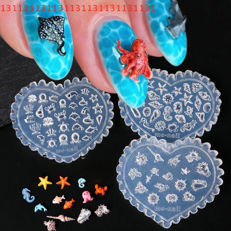 Transparent 3D Silicone Nail Mold for DIY - Sea Shell, Fishtail, Starfish, Jellyfish & Conch Nail Art Carving Tool