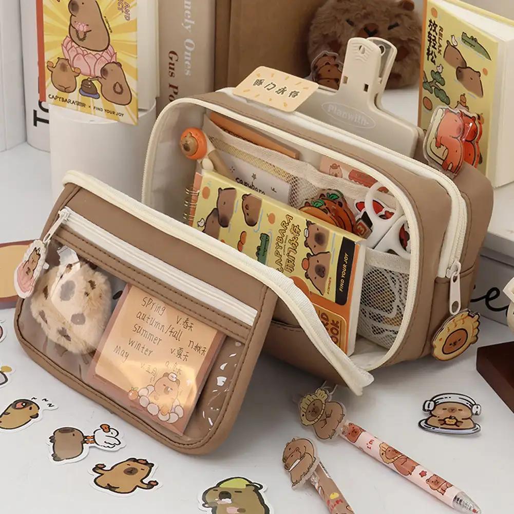 Transparentní pouzdro na tužky Kawaii Velkokapacitní vodotěsná krabička na pera pro dívky Kosmetická taštička Psací potřeby Kancelářské školní potřeby
