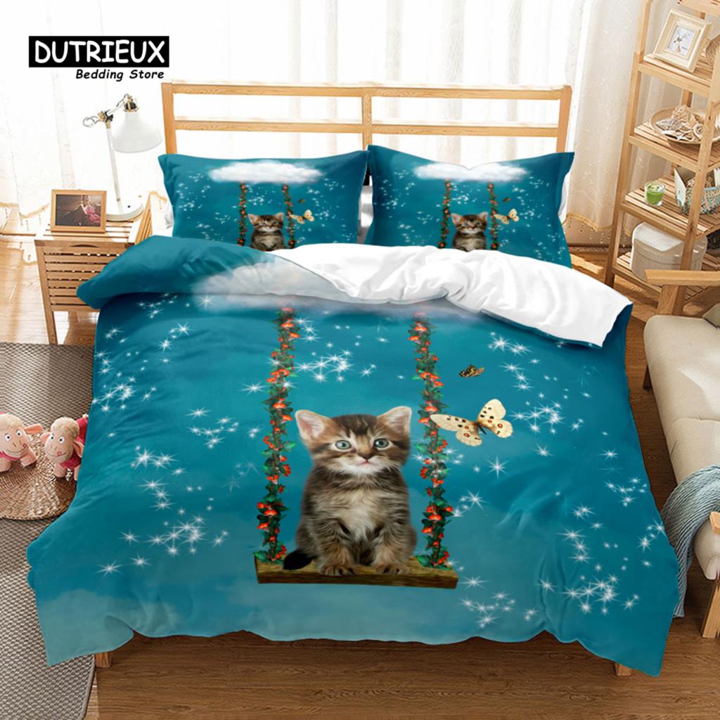 Kittens Animal Duvet Cover Set, Fashion Cat Bedding Set, Soft Comfortable Breathable Duvet Cover, For Bedroom Guest Room Decor
