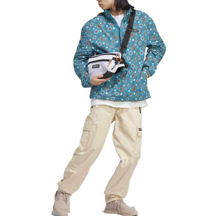 Adidas Originals Trefoil All-Over Print Half-Zip Long-Sleeve Jacket Men Jacket Blue HR4273