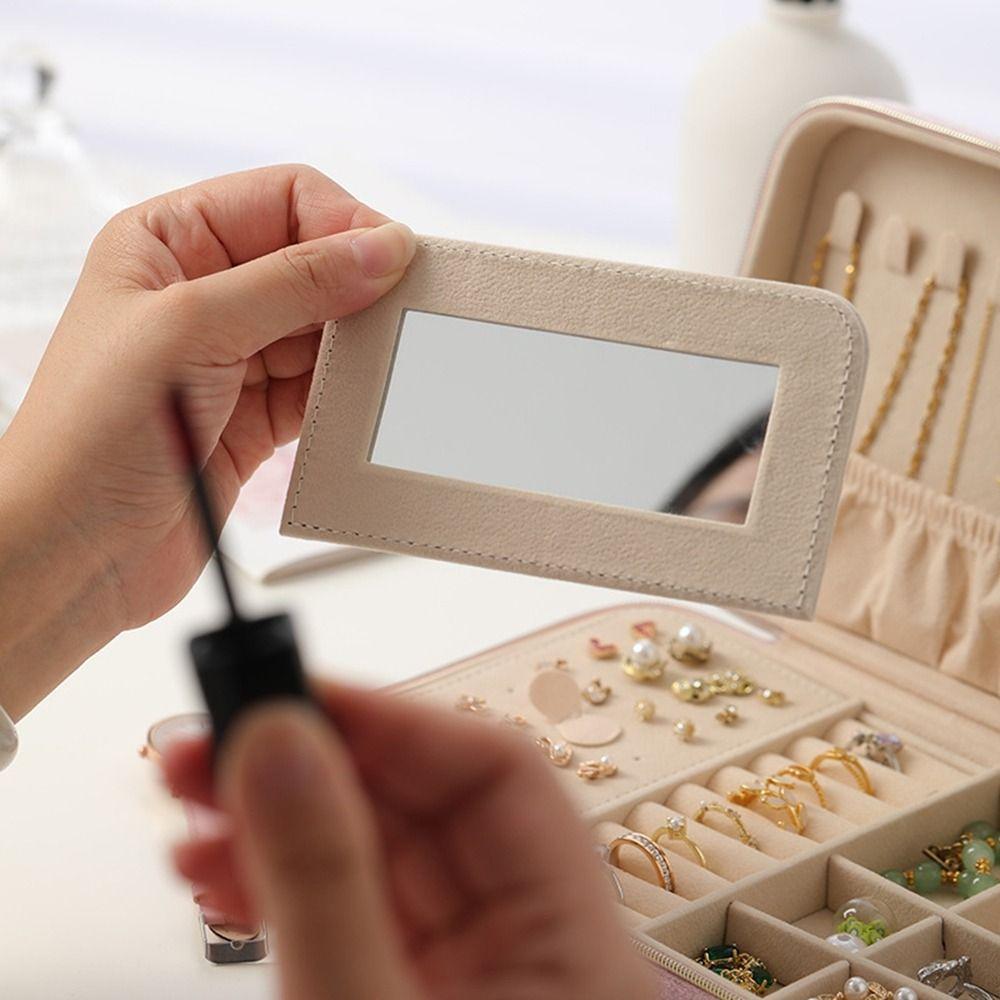 Zipper Jewelry Storage Case Dustproof Trinkets Storage Organizer Velvet Jewelry Box Travel