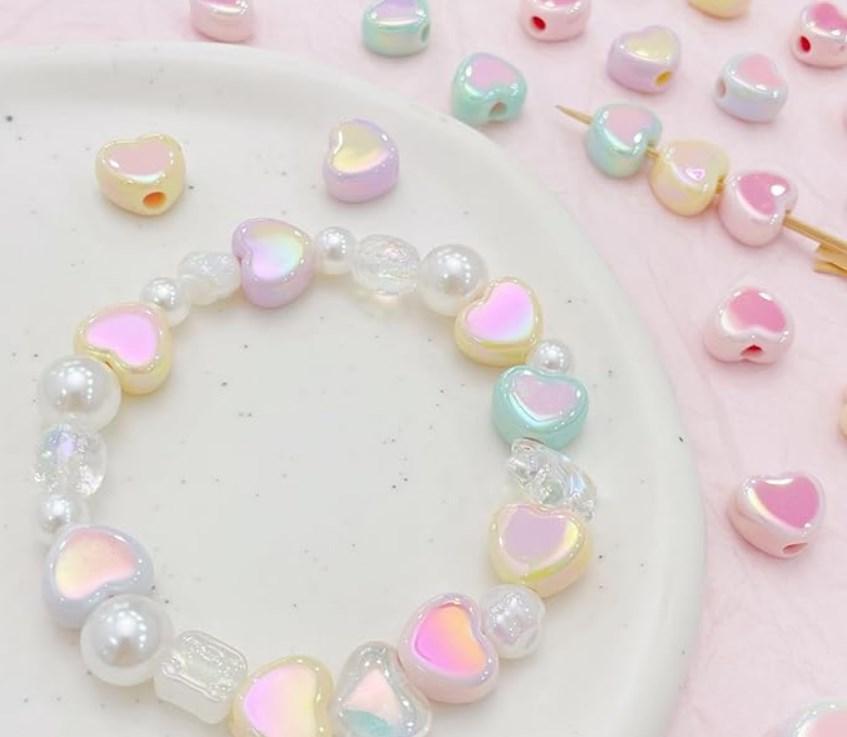 10Pcs 17*16mm Light Colored UV Two-color Three-dimensional Heart-shaped Loose Beads For DIY Bracelets Necklace Jewelry Making Handmade Accessories