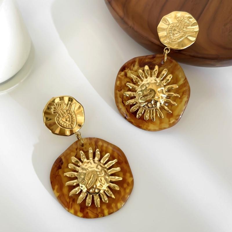 Retro Floral Drop Earrings Sturdy Stainless Steel With Sturdy Acrylic Petal Comfortable Everyday Jewelry