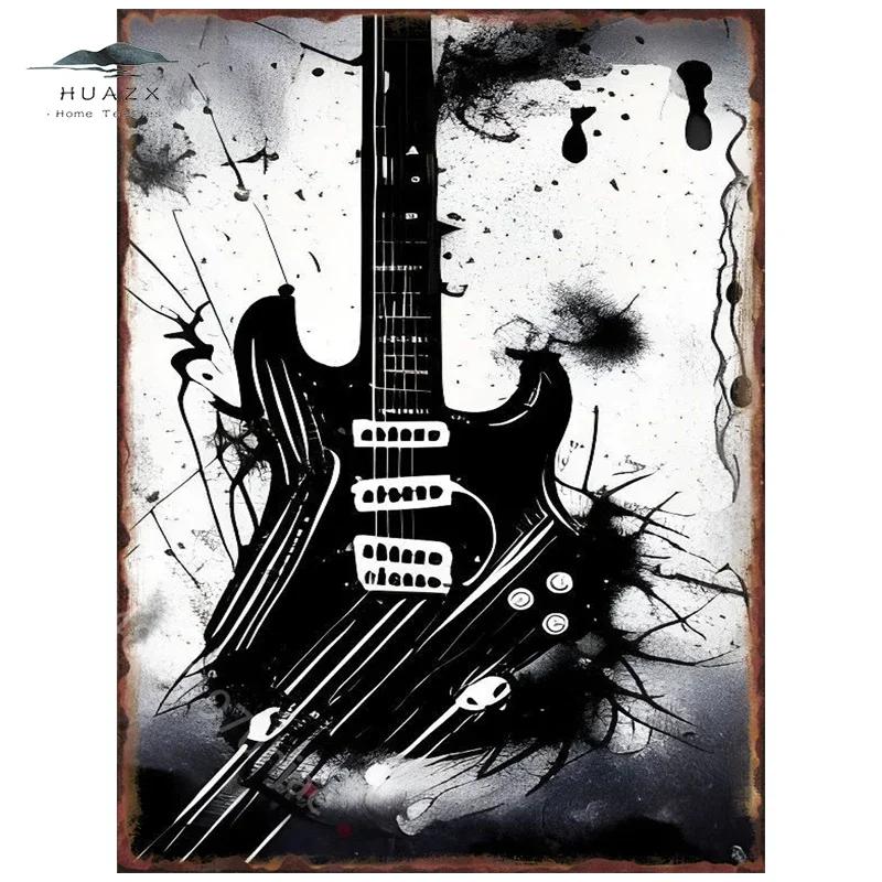 Rock Guitar Metal Tin Signs for Home Living Room Wall Art Decoration Club Bar Party Plaques Office Garage Bedroom Vintage Poster
