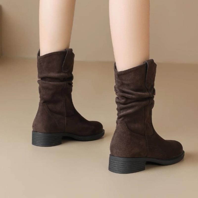 Fashion Suede Women Mid Heels Short Boots Fad Retro 2025 New Shoes Elegant Chelsea Snow Boots Winter Classical Pumps Dress Zapatillas