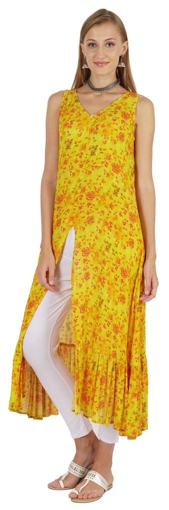 Phagun Indo Western Printed Flared Kurti For Womens Sleeveless Indian Traditional