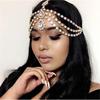 European and American Fashion White Gem Drop Pendant Head Chain Bridal Wedding Multi-Layer Rhinestone Forehead Lace Jewelry
