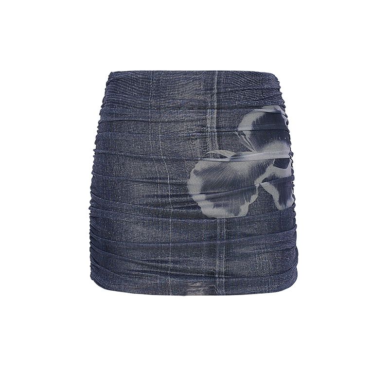 

Amee American Оригинальный принт Темно-синий Сапфировый синий Цветочный Сет из двух частей Майка-ками сетка Облегающее платье-футляр Короткое платье Gray-black sapphire blue overskirt L