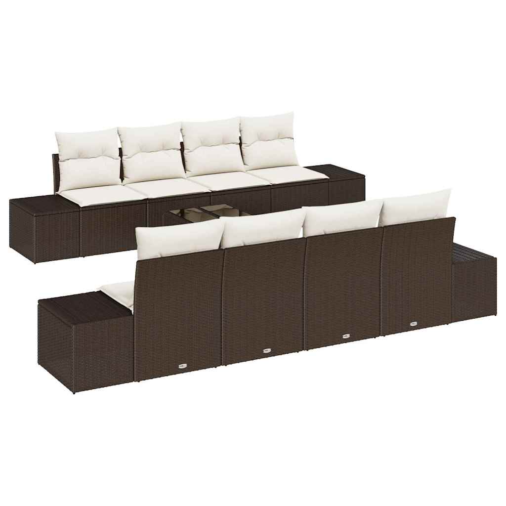 7 Piece Sofa Set with Cushions in Brown and Cream Poly Rattan