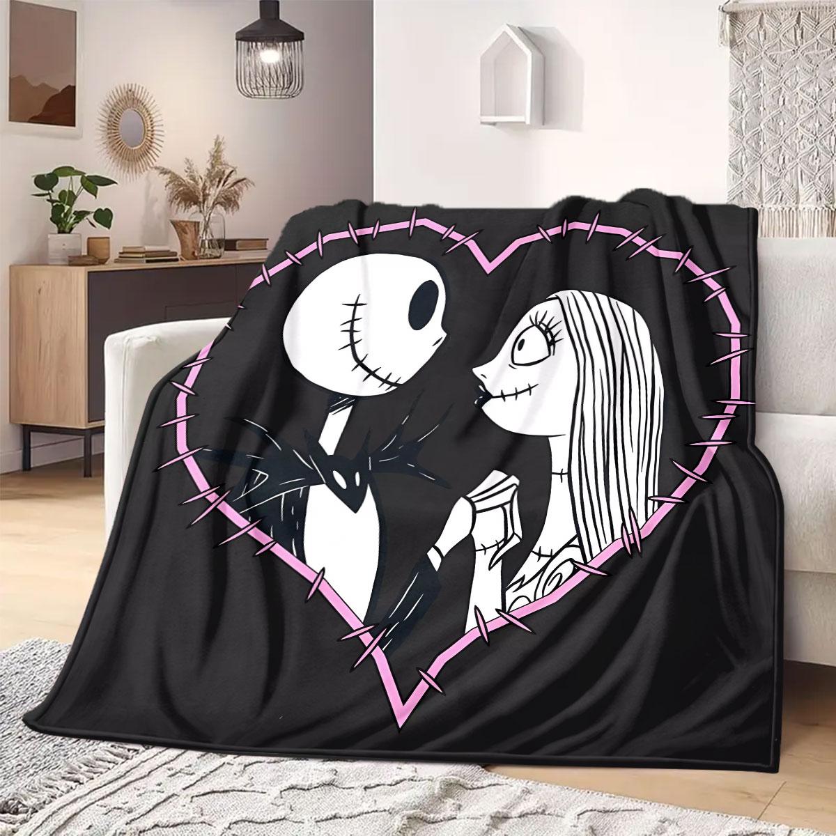 

Jack Sally Cartoon Flannel Blanket Print for Bedrooms Sofas Beds Chairs Picnics Travel Various Sizes Available Home Decor New 75x90cm