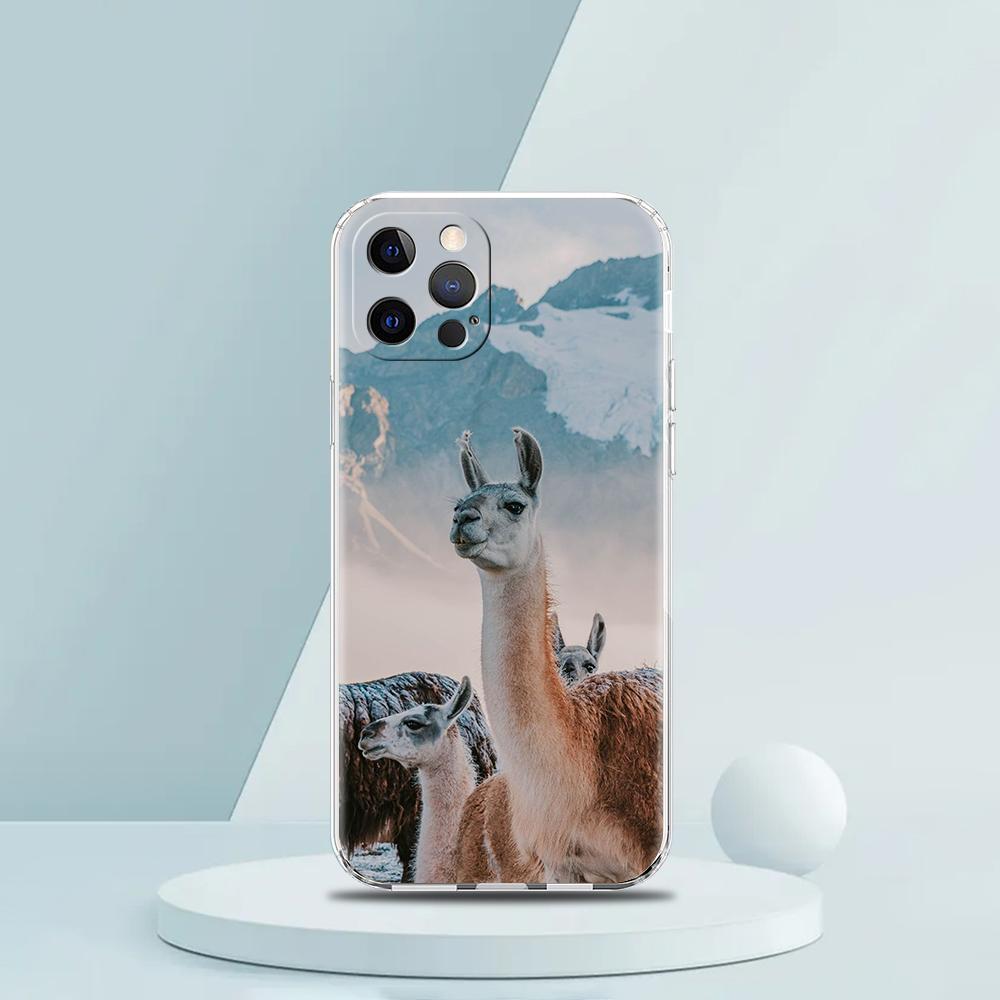 For iPhone 15 16 14 13 12 mini 11 Pro Max XS X XR SE 7 8 Plus Silicone Clear Cover Kawaii Alpaca lovely Luxury Phone Case