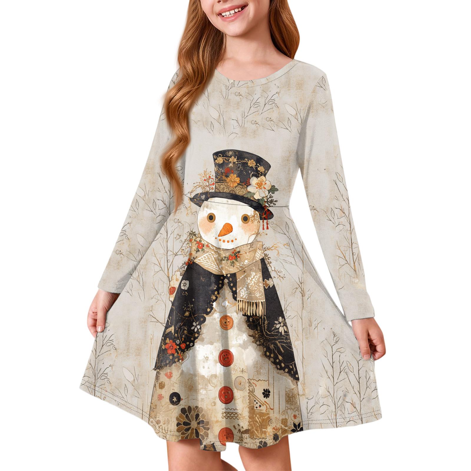 

Платье принцессы для девочек - Платье-футболка А-силуэта с длинным рукавом на Рождество 110 бежевый