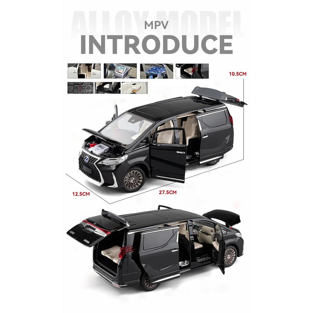 1/18 Lexus LM300 MPV Alloy Car Model Diecasts Metal Commercial Vehicles Car Model Simulation Sound and Light Childrens Toy Gifts