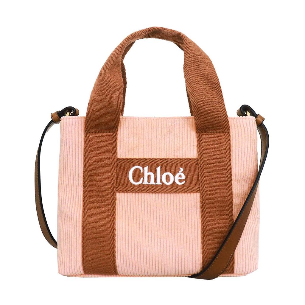 Chloe Cotton Corduroy Shoulder Bag with Pale Kids' Logo, C20274, Pink. [Brand Name] [Used]