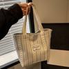 Ins Canvas Bag Women'S  Korean Style Casual Striped Handbag Large Capacity Class Commuting Shoulder Bag
