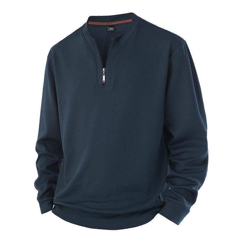 Men's Quarter-Zip Waffle Knit Pullover - Casual Long Sleeve Sweatshirt