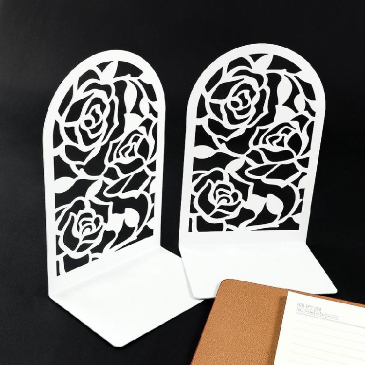 Modern Rose Themed Metal Bookends Easy To Clean Surfaces For Efficient Desktop Organization