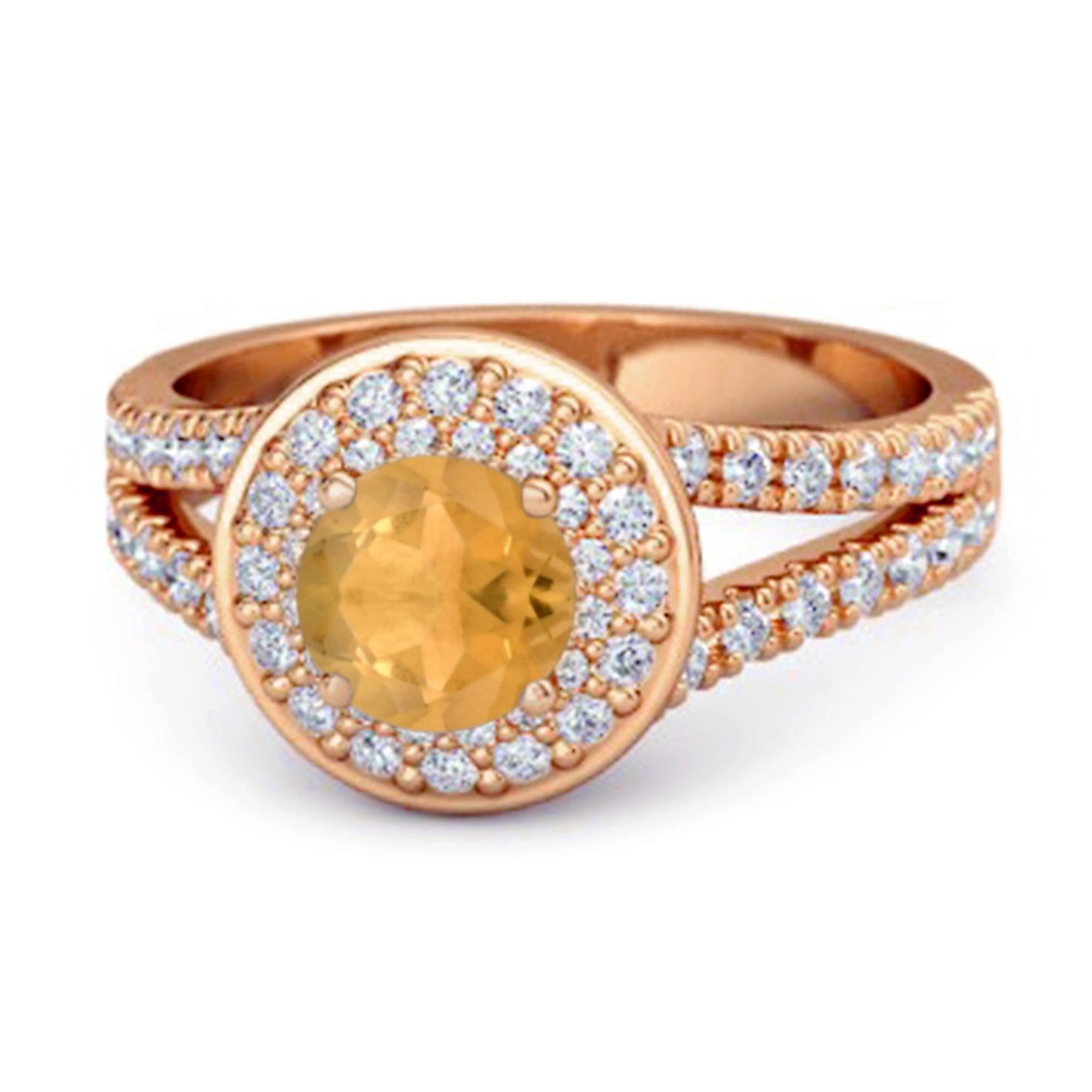 Citrine Double Halo Accents Ring - 925 Sterling Silver Rose Gold Vermeil 10.5 ярко-розовый