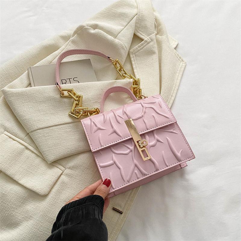 

Chic Pu Leather Chain Shoulder Bag Trendy 2023 Square Crossbody For Women рожевий