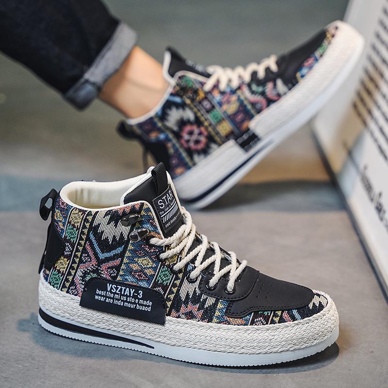 New arrivals Designer new men's casual sneakers canvas comfortable high top flats walking vulcanized shoes