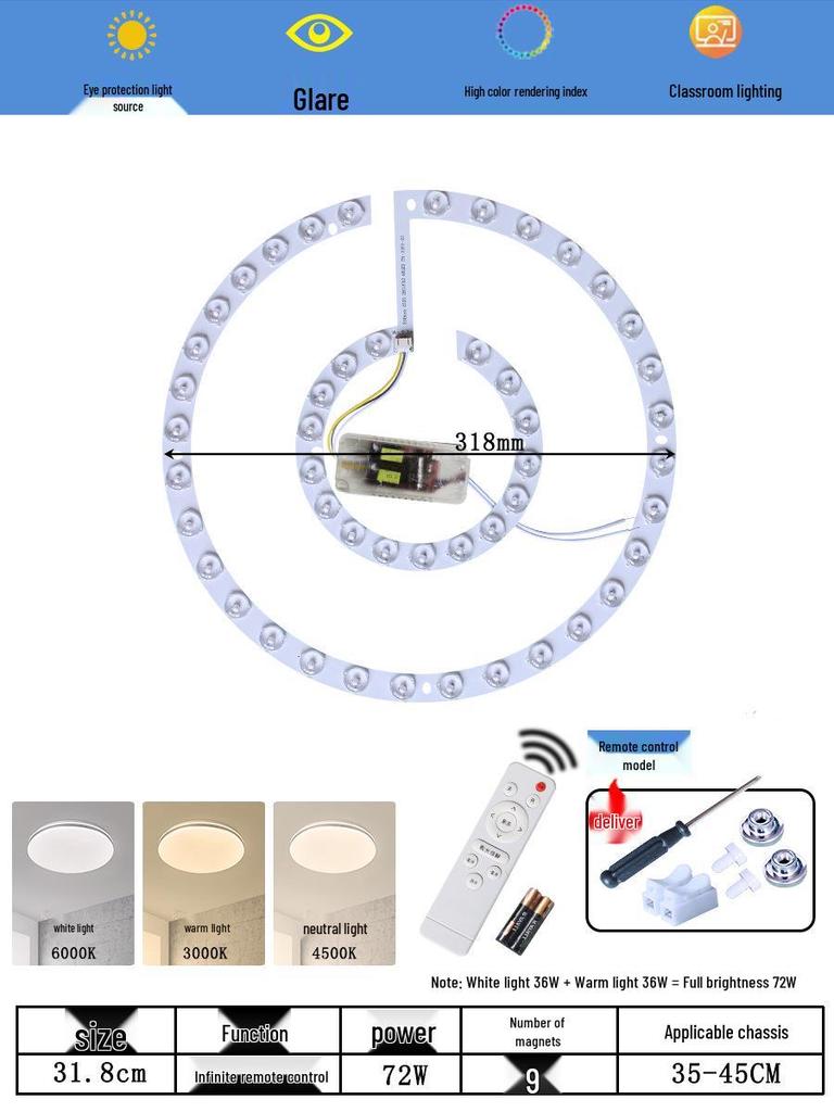 Ceiling LED Light Replacement Panel with Tricolor Changing Beads for Living Rooms