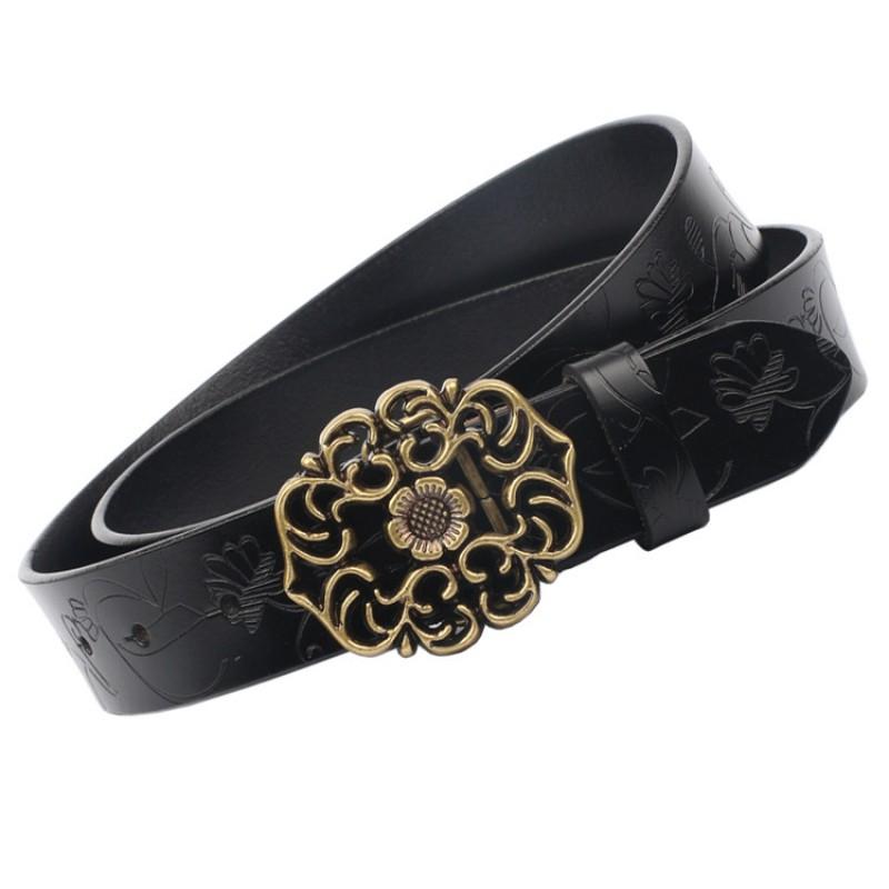 Womens Genuine Leather Belt Smooth Buckle Vintage Ethnic Style Versatile Daily Wear