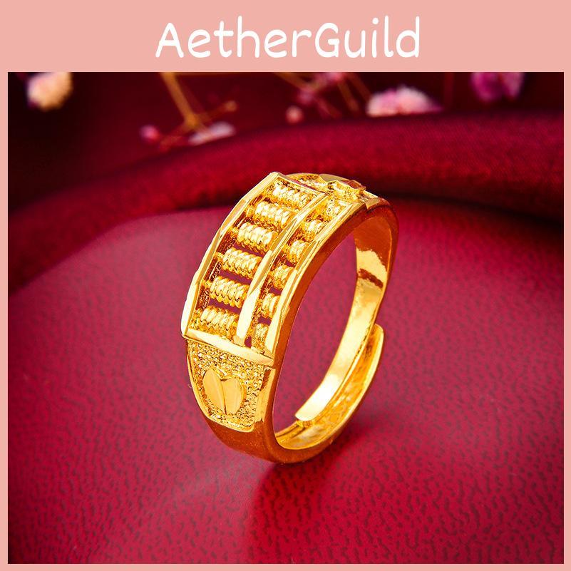 Sand Vietnamese Vintage Gold Abacus Open Ring Elegant Brass Gold Plated Jewelry Gift For Women
