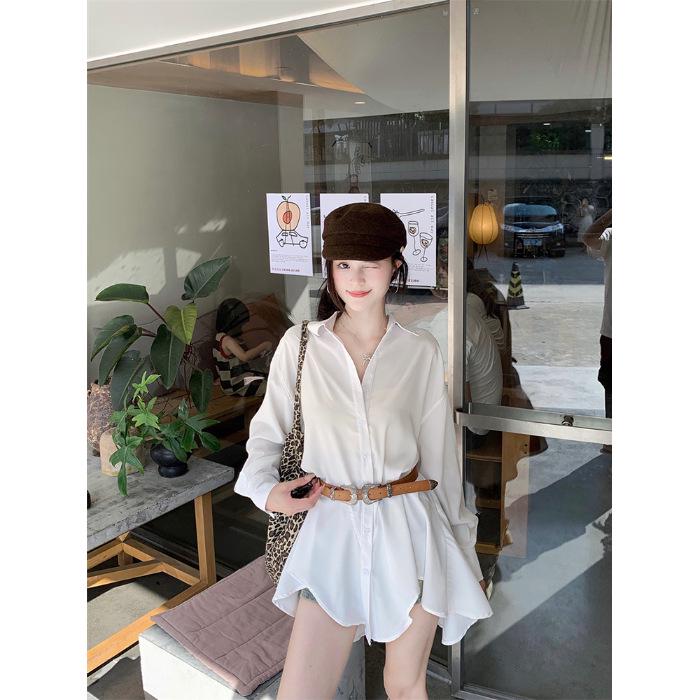 

Autumn Women s Sweet Irregular Long Sleeve Polo Collar Shirt Dress 2XL