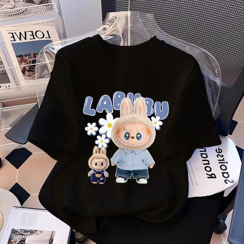 

монстр эльф Мультяшная графика labubu детская Принтованная футболка Летняя Мужская и Женская Повседневная Уличная Футболка с коротким рукавом для девочки Топ XS