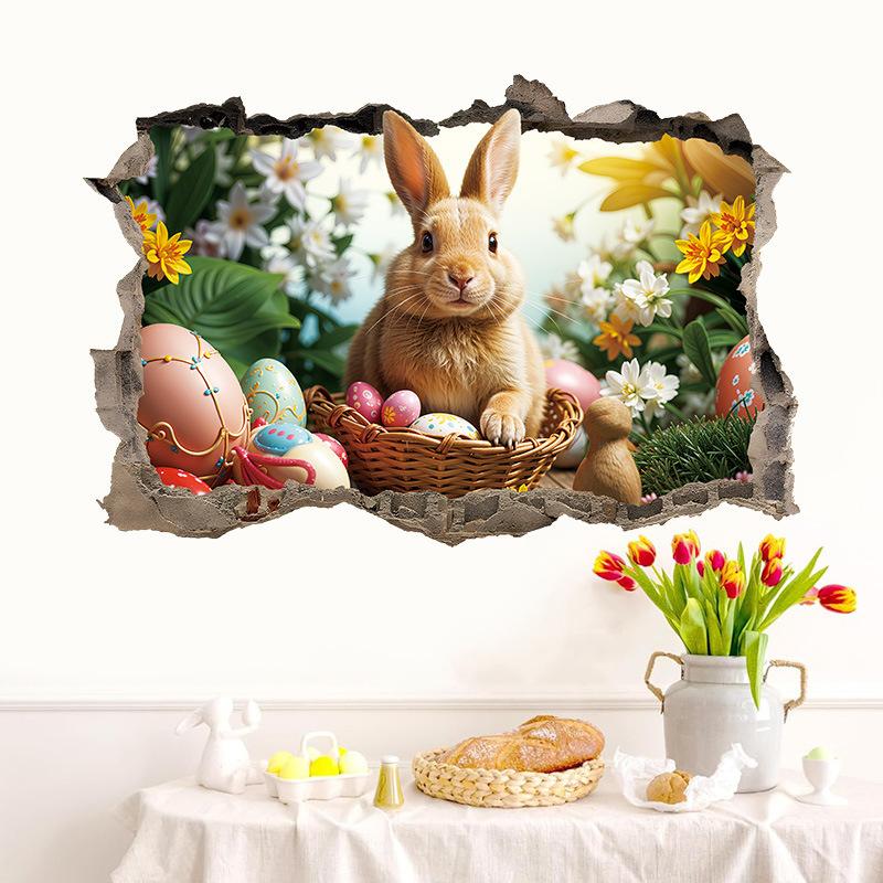Creative Easter Wall Stickers 3D Breakthrough Stickers Easter Bunny Wall Decals For Home Roomm Room Party