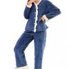Womens Winter Warm Fleece Lounge Set With Heart Jacquard V-Neck Cardigan Pajamas Home Hotel Outdoor Wear