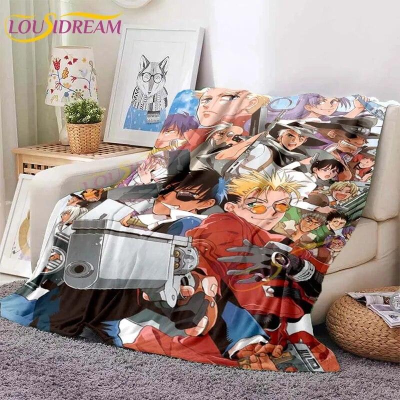 Trigun Flannel Blankets Anime Blankets Vash The Stampede Throw Blanket for Sofa Livingroom Hiking Picnic Blanket Vintage Gift