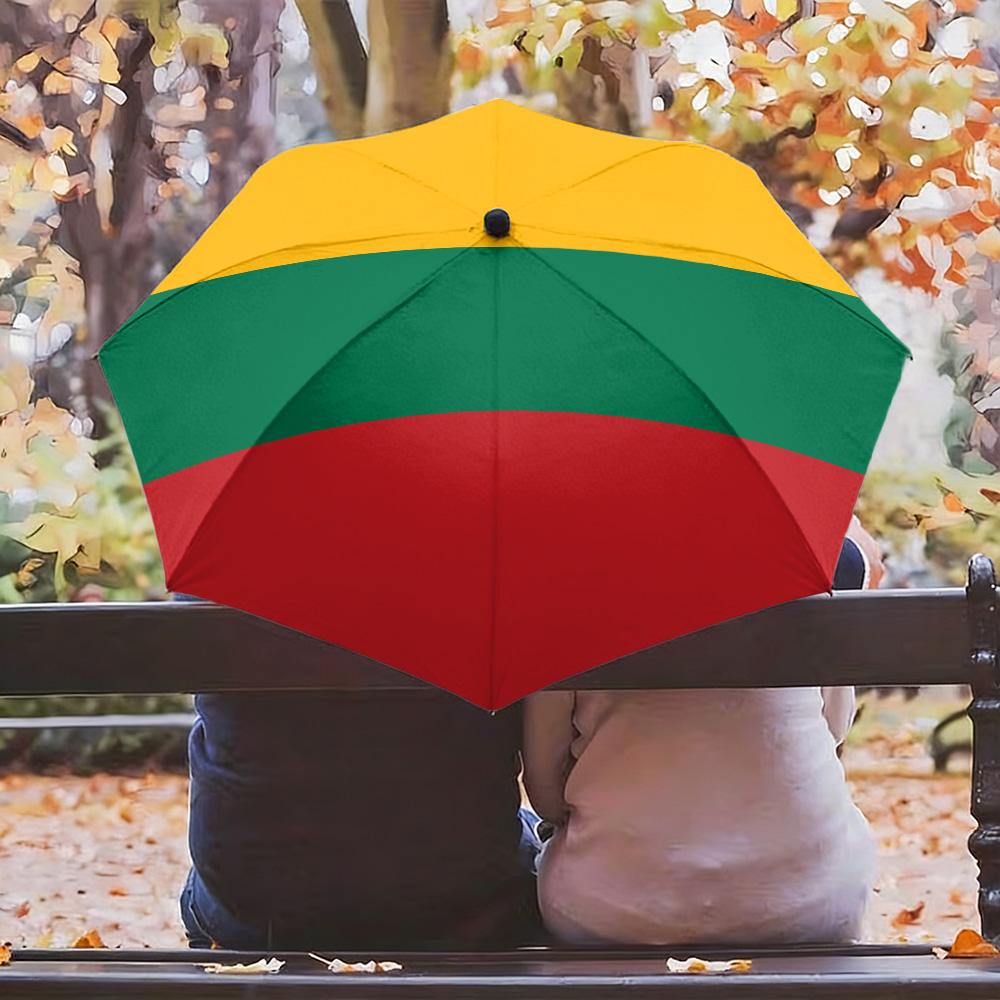 Lithuania National Flag Yellow Green Red Horizontal Stripes Print Auto Folding Umbrella Waterproof Windproof Compact Travel Umbr