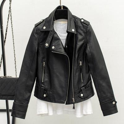 Ženy Jaro Podzim Bunda z umělé kůže Klopa Dlouhý rukáv Zapínání na zip Krátký kabát Moto bunda Outwear Streetwear