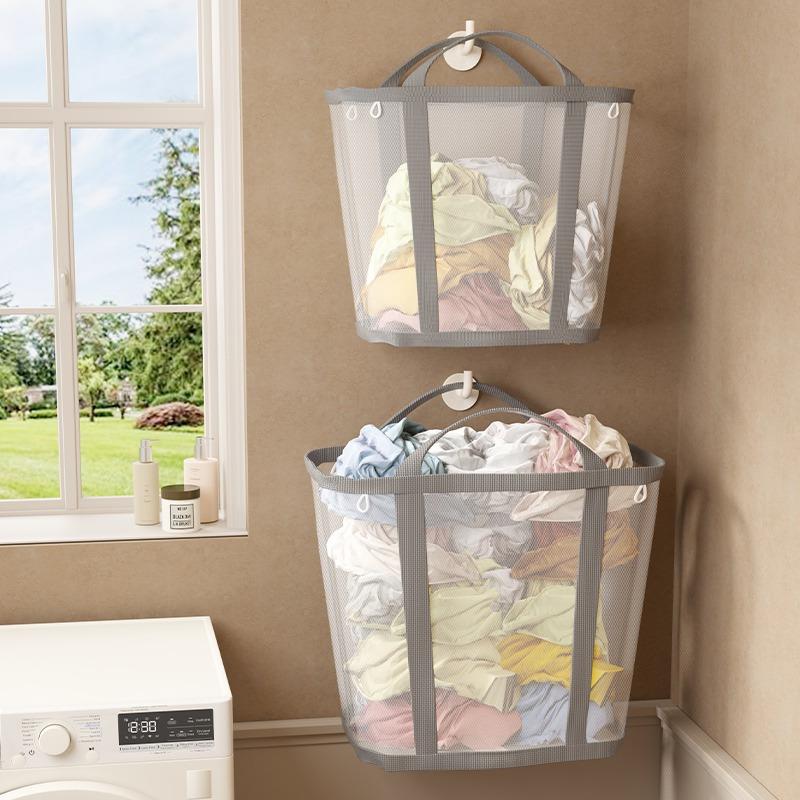 1pc Foldable Breathable Mesh Laundry Basket with Reinforced Handles, Collapsible Rectangular Storage Bin for Bathroom, Wardrobe, Dorm, Travel