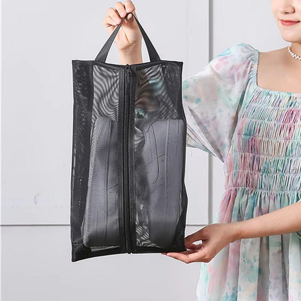 2Pcs Zipper Closure Travel Shoe Bags Breathable Sneaker Carrier Pack Portable Shoes Organizer  Beach